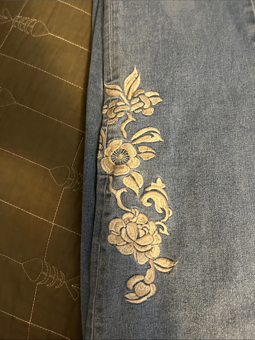 Nicole Miller Light Blue Embroidered Flare Jeans - Picture 7 of 7
